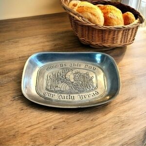 VNTG LEONARD Duratale Tray Give Us This Day Our Daily Bread Pewter Serving Tray